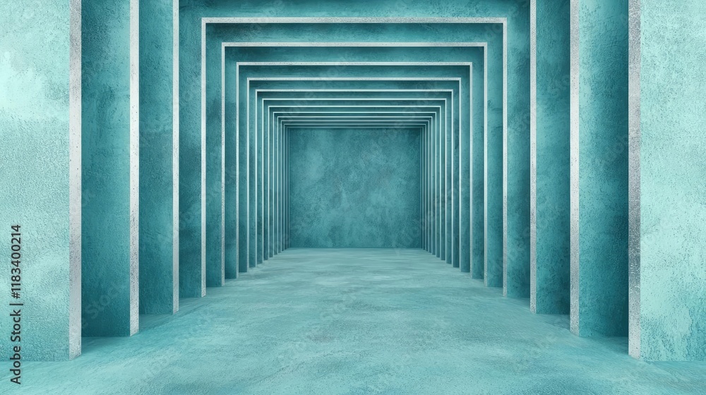 Poster watercolor abstract background idea. abstract architectural space with mesmerizing teal walls and sy