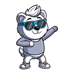 Cartoon cute bear is in dabbing pose wearing sunglass vector art illustration.eps