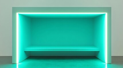 Fototapeta premium Teal Room Minimalist Structure With Neon Lighting