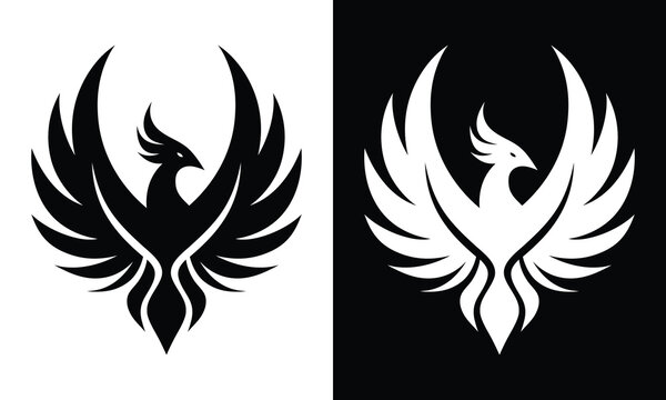 Flying phoenix bird with open wings. Phoenix logo. Logo Vector. Stylized phoenix bird. Phoenix abstract logo.