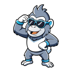 Cartoon gorilla is in dancing pose wearing sunglass vector art illustration.eps
