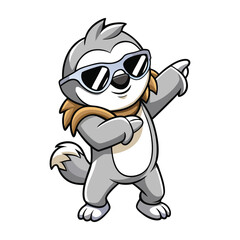Cartoon sloth is in dabbing pose wearing sunglass vector art illustration.eps