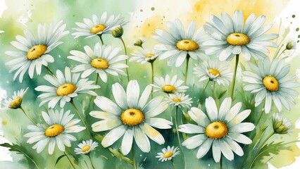 Fototapeta premium White daisies in a vibrant watercolor composition
