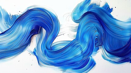 Obraz premium Blue, the ribbon-like curve formed brushstrokes is like the undulating waves of water, the front is large, the depth is small in the back