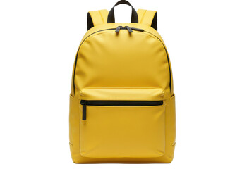 Modern yellow backpack with a front pocket and black zipper, isolated on white background
