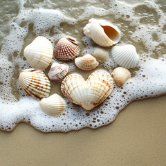 Seashells on Sandy Beach Background