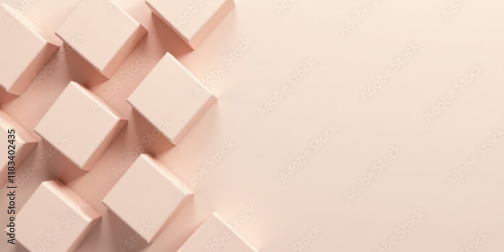 Fototapete pastel pink cubes arranged in a diagonal pattern on a light background
