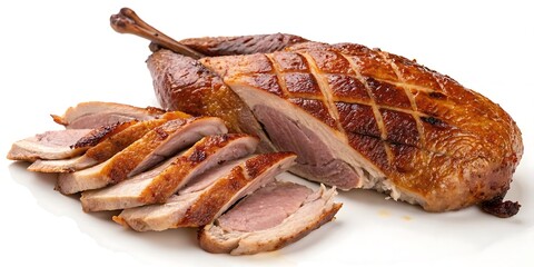 Roast duck on a white background. close-up, isolated
