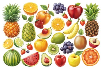 Fruits and berries set. Cartoon illustration of fruits and berries vector set