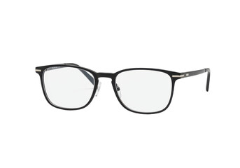 A modern and sleek black frame eyeglass with clear lenses, designed for style and comfort. The frame features a lightweight
