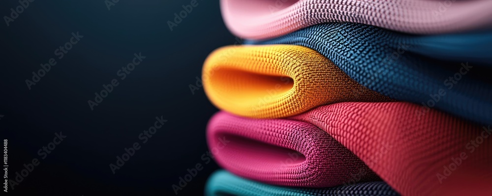 Poster layer abstract background concept. vibrant stacked fabric rolls showcasing texture and color for fas