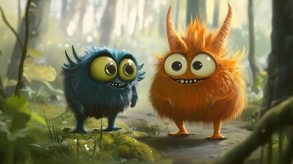Fototapeta premium Creative and playful imaginary monsters in 2D animation