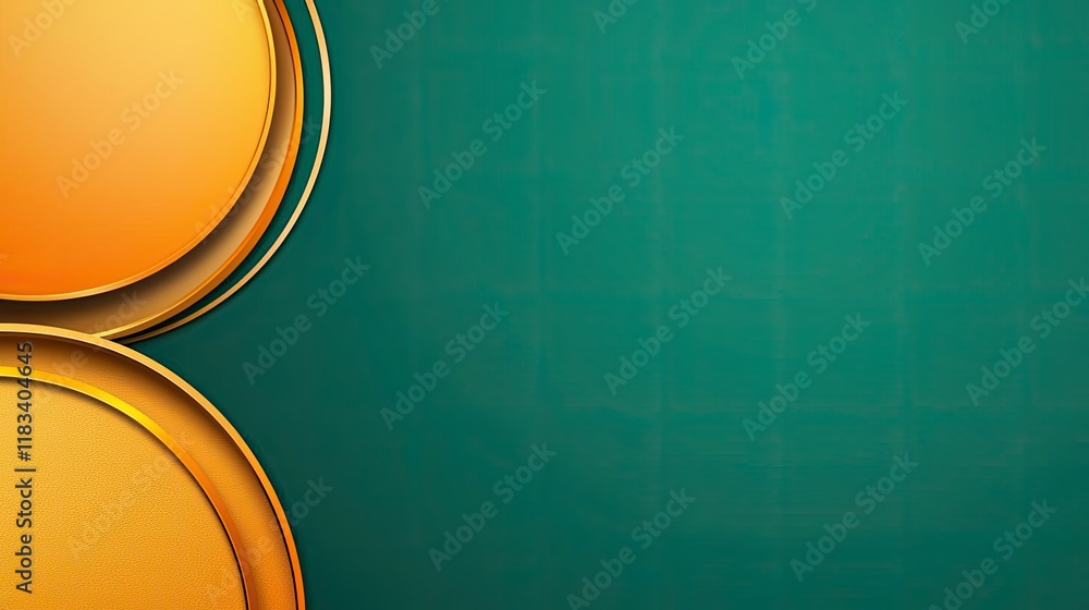 Poster matrix abstract background concept. colorful abstract design featuring gold circles on a teal backgr