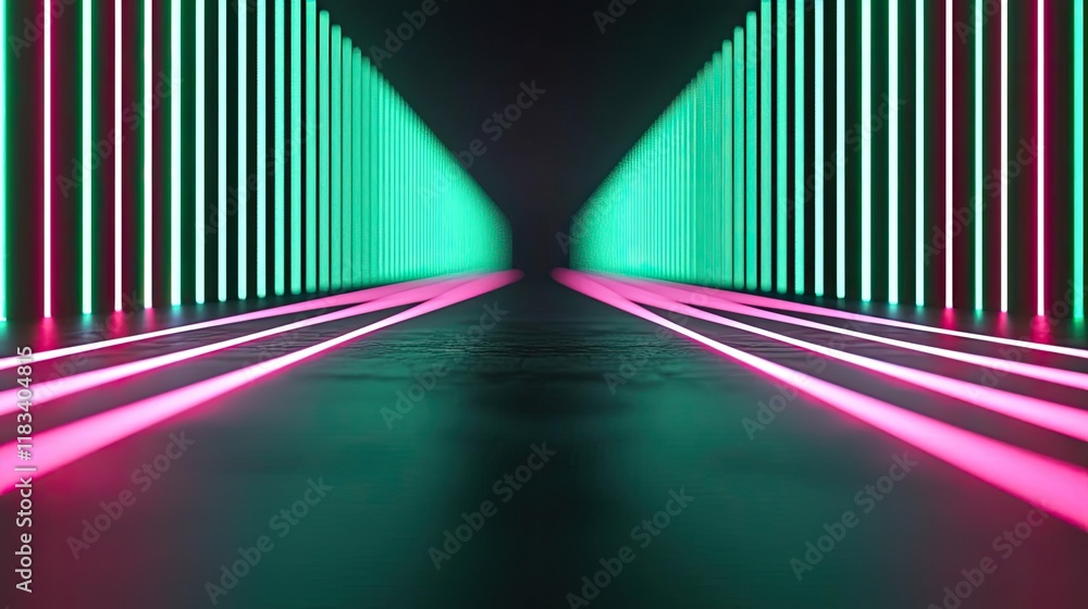 Poster matrix abstract background concept. futuristic neon tunnel with vibrant lights creating a vibrant vi