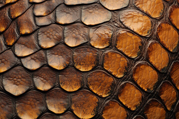 close up of a brown and tan snake skin with a pattern of brown and tan dots. The texture of the skin is rough and bumpy, giving it a rugged appearance