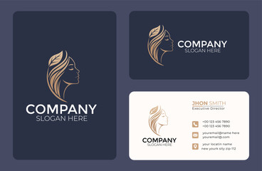 Golden luxury women face beauty logo design template