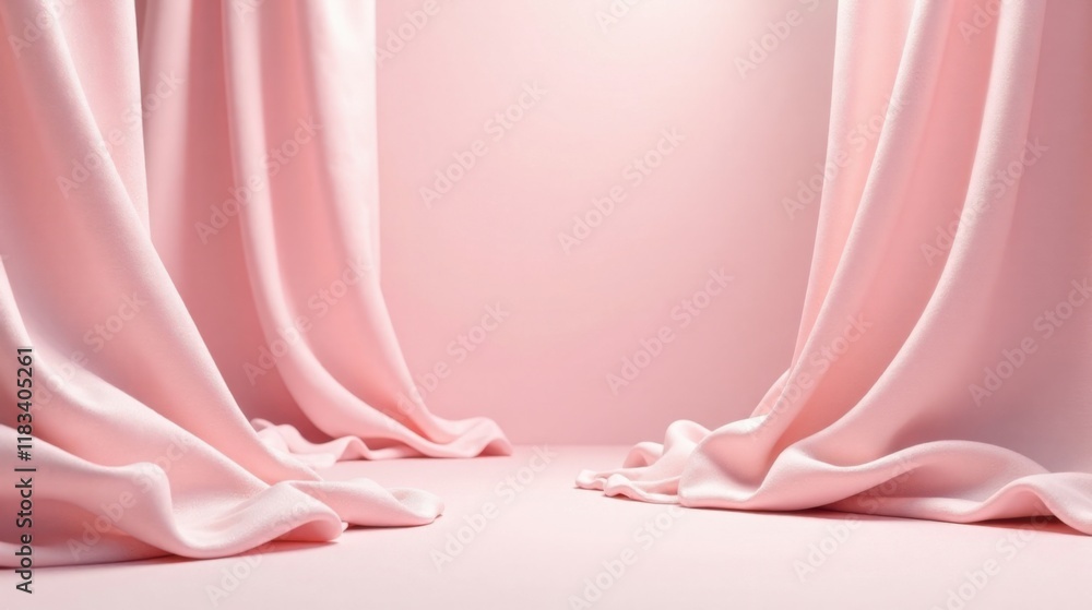 Poster Soft Pink Draped Fabric Background, Elegant Studio Setting for Product Presentation