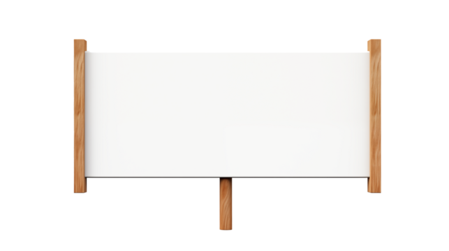 White rectangular protest sign with a wooden handle isolated on a plain background,