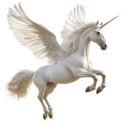 A white Pegasus in flight isolated on transparent background