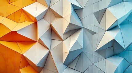 Obraz premium Abstract geometric background with sharp angular shapes in vibrant hues of orange and blue, creating a modern artistic design suitable for various creative projects.