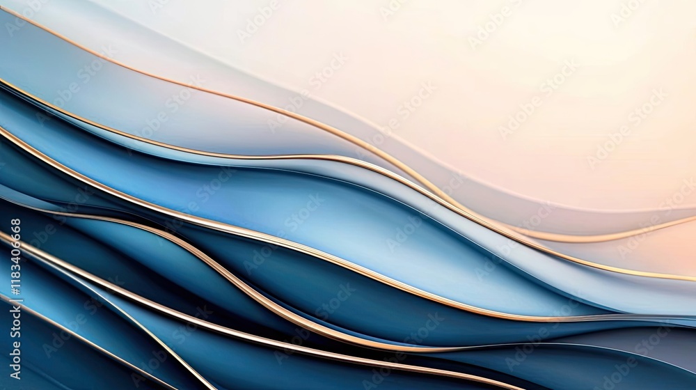 Poster layer abstract background concept. abstract waves in shades of blue and gold create a serene and mod