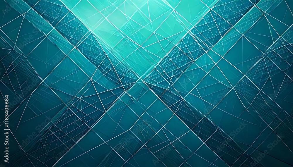 Poster teal squares and white lines form a layered, geometric pattern with depth.