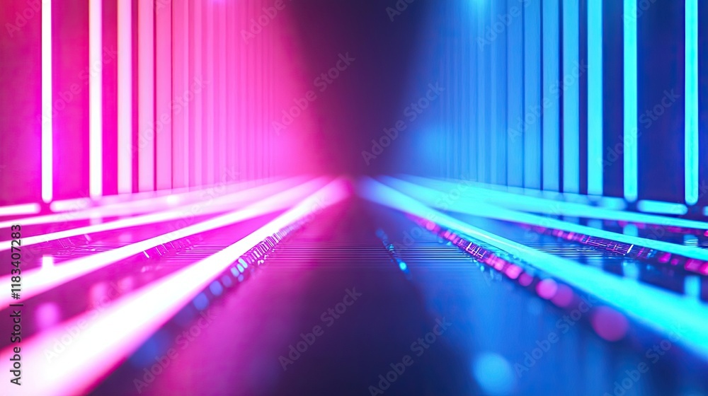Poster matrix abstract background concept. futuristic neon lights creating a vibrant visual pathway in dark