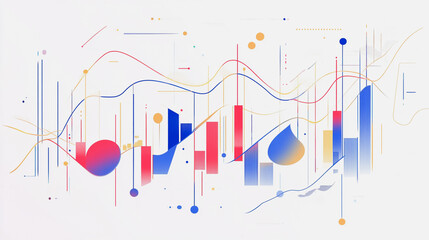 Obraz premium Abstract white background with Colorful charts and graphs with statistics to innovative analyze business potential and forecast future development of companies growth.