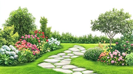 Obraz premium Organized English garden flower landscape outdoors.