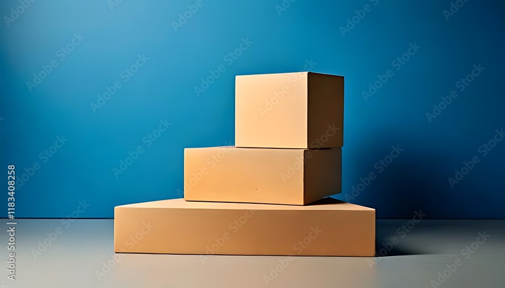 Poster three stacked rectangular blocks create a stepped, minimalist display.