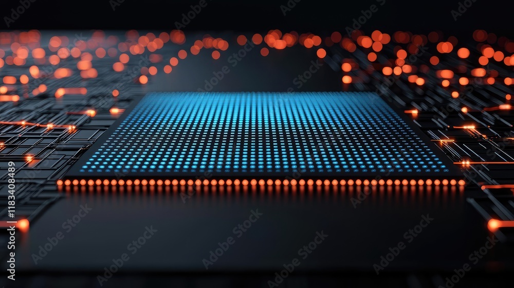 Poster matrix abstract background concept. close-up of a circuit board glowing with vibrant lights and intr
