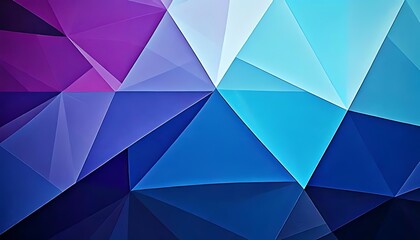Fototapeta premium Triangles in shades of blue and purple create a faceted pattern.