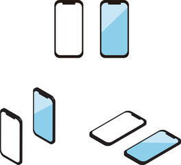 アイソメトリック　スマホ　スマートフォン　モバイル　携帯電話　アイコン　イラスト素材セット © ribbon_s