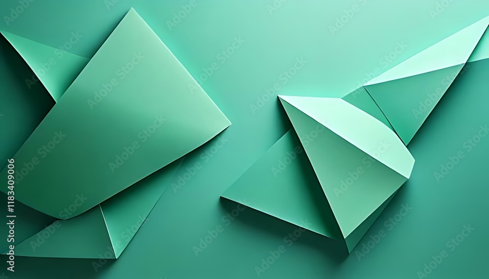Poster two sets of green paper triangles form a minimal, abstract composition.
