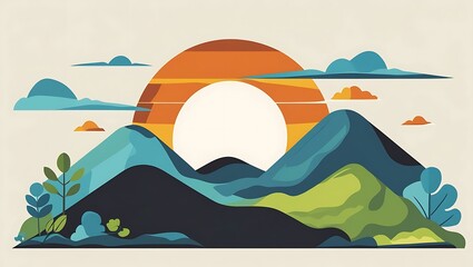 Serene Sunset Over Rolling Hills And Lush Green Landscape