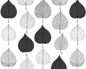 Black and White Leaf Pattern Seamless Background