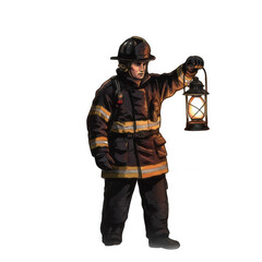 Fototapeta premium Courageous Firefighter Rescues Lives During Nighttime Emergency in Urban Setting Dramatic Action Scene Heroic Spirit