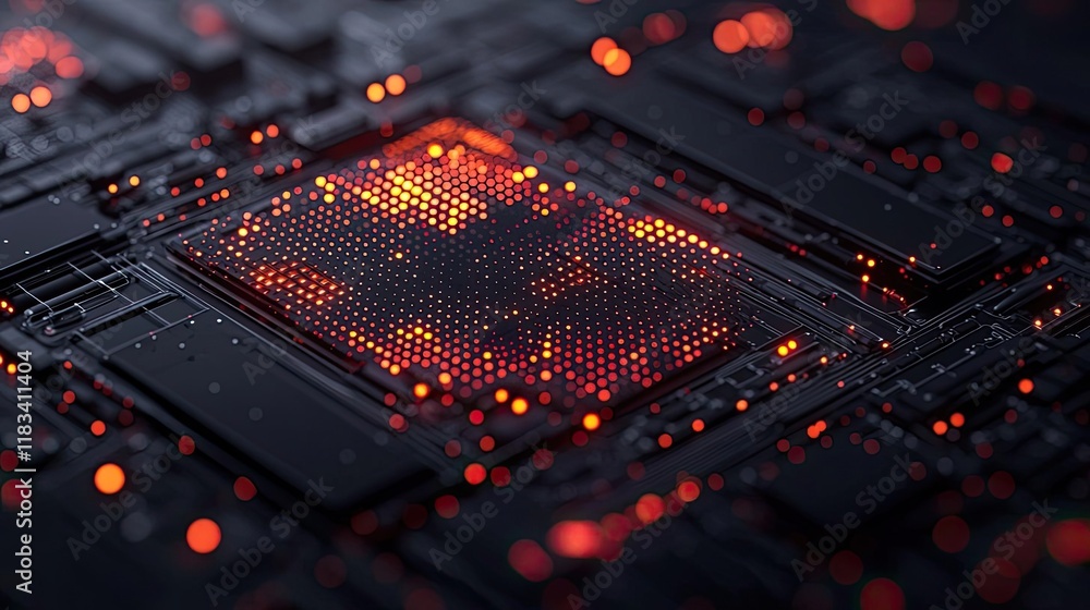 Poster dots abstract background concept. an abstract close-up of a circuit board with glowing elements, sho
