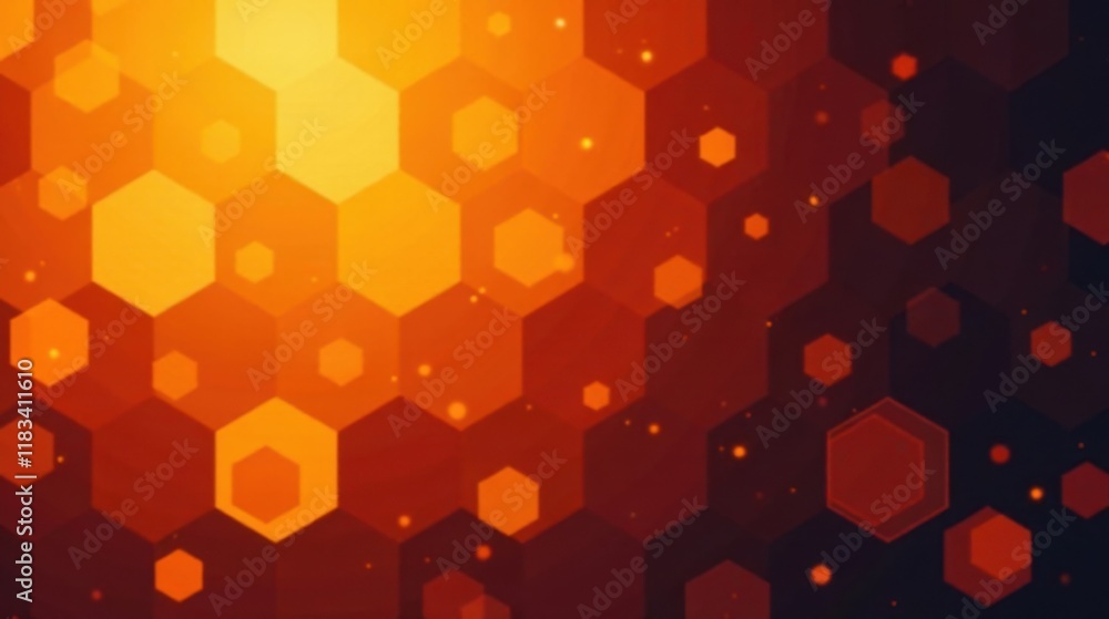 Poster Abstract Hexagon Pattern Background with Warm Orange and Red Hues
