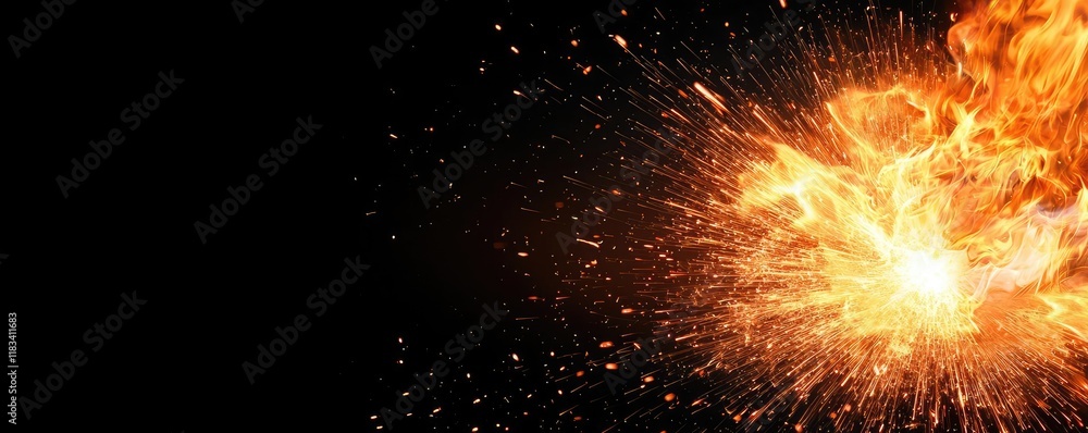 Poster fire abstract background idea. stunning explosion with fiery sparks illuminating a dark background.