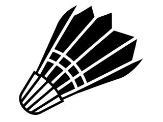Shuttlecock icon, badminton equipment, simple black and white line drawing, minimalist design, sports symbol, feathered birdie, stylized illustration, clean outlines, graphic element, vector art style