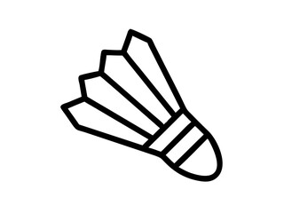 Shuttlecock icon, badminton equipment, simple black and white line drawing, minimalist design, sports symbol, feathered birdie, stylized illustration, clean outlines, graphic element, vector art style