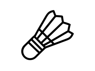 Shuttlecock icon, badminton equipment, simple black and white line drawing, minimalist design, sports symbol, feathered birdie, stylized illustration, clean outlines, graphic element, vector art style