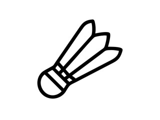 Shuttlecock icon, badminton equipment, simple black and white line drawing, minimalist design, sports symbol, feathered birdie, stylized illustration, clean outlines, graphic element, vector art style