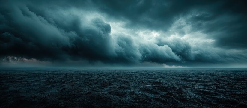 Ocean storm cloudscape, dark sea, dramatic weather, background danger