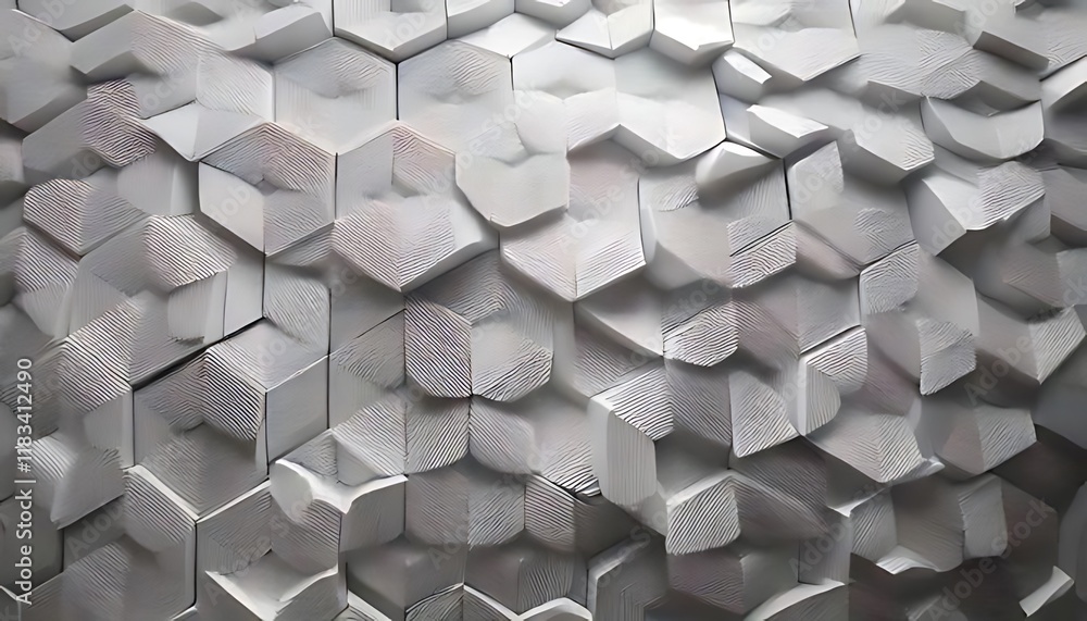 Poster white textured hexagonal tiles create a dimensional, repeating pattern.