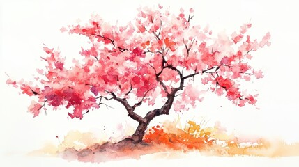 Fototapeta premium Watercolor Cherry blossom blooming flower,Sakura tree or forest side view,Cherry tree spring flower background,elements for environment and garden,botanical in spring season.