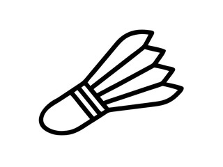 Shuttlecock icon, badminton equipment, simple black and white line drawing, minimalist design, sports symbol, feathered birdie, stylized illustration, clean outlines, graphic element, vector art style