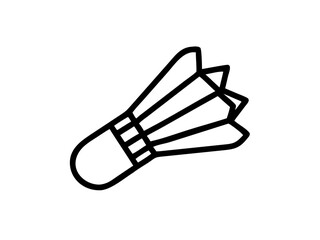 Shuttlecock icon, badminton equipment, simple black and white line drawing, minimalist design, sports symbol, feathered birdie, stylized illustration, clean outlines, graphic element, vector art style