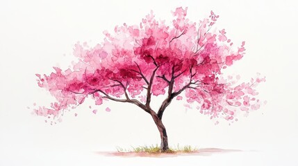 Obraz premium Watercolor Cherry blossom blooming flower,Sakura tree or forest side view,Cherry tree spring flower background,elements for environment and garden,botanical in spring season.